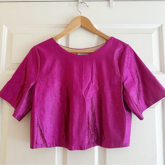 Ripley Radar Matte Fucsia Sequin Short Sleeve Boxy Top Medium - Picture 2 of 8